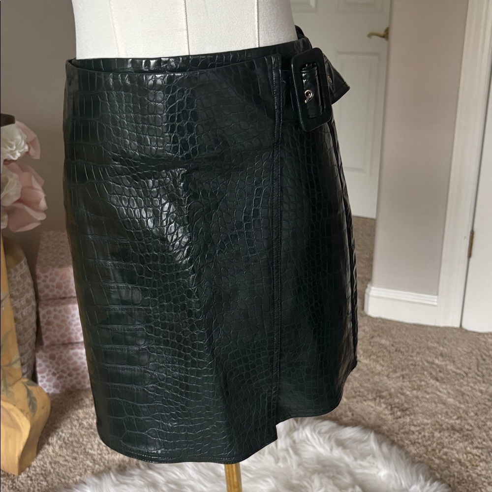 Princess Polly dark green Croc-Embossed Skirt